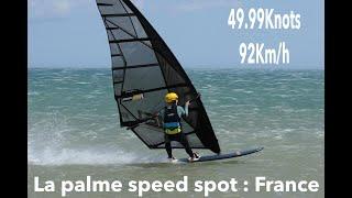 49.99 knots (92 kmh) windsurf speed session in La Palme Speed spot France