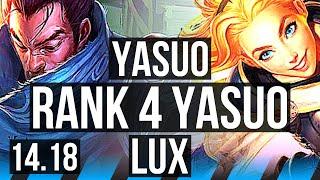 YASUO vs LUX (MID) | Rank 4 Yasuo, 4/0/5 | EUW Challenger | 14.18