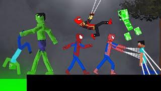 Spider-Man Team and Hulk vs Minecraft Creatures on Acid Sea in People Playground