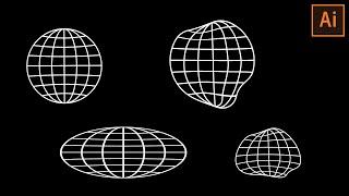 ACID GRAPHICS Y2K 2D 3D Wireframe Sphere, Free Globe Wireframe Geometric Shapes in Adobe Illustrator