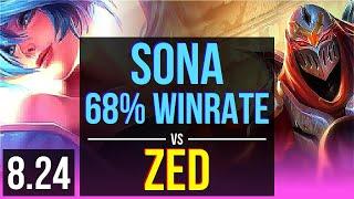 SONA vs ZED (MID) | 68% winrate, KDA 12/3/12, Legendary | EUW Diamond | v8.24