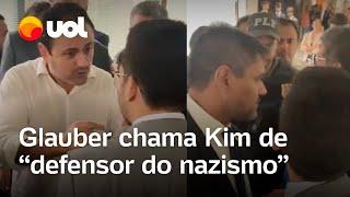 Glauber Braga chama Kim Kataguiri de 'defensor do nazismo' e seguranças separam briga; veja vídeo