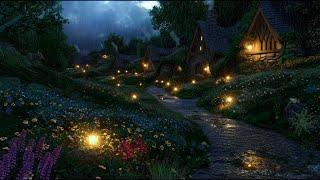 Hobbit Village AmbienceNight Rain & Thunders Sounds, Calming Nature Sounds, Wind Chimes, Crickets