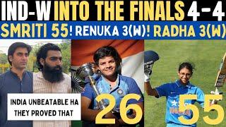 INDIA-W WON BY 10 wkts DESTROYED BAN (80-8) ! SMRITI MANDHANA 55* ! RENUKA 3(w) ! RADHA 3(w) 