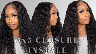 OBSESSED WITH JUICY CURLS! PRE PLUCKED/CUT WATER WAVE HD CLOSURE WIG GLUELESS INSTALL | YOLISSA HAIR