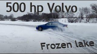500 hp Volvo S60R playing around on a frozen lake