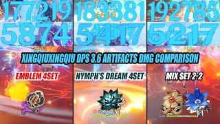 Xingqiu Nymph's Dream 4Set vs Emblem 4Set vs Mix Set DMG Comparison - Burst & Skill Showcase