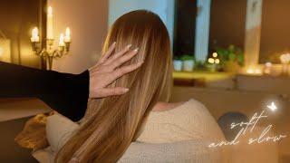 ASMR whispered  super slow & soft real person hairplay using hands only w/o ambient music