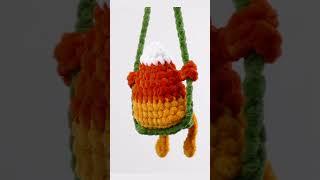 Candy Corn on a Swing Crochet Charm Pattern. Halloween Crochet Car Hanger. Rear View Mirror Charm