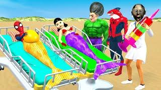 Squid Game vs Scary Teacher 3D Superhero Rescues The Mermaid Bikibi From Danger 5 Times Challenge