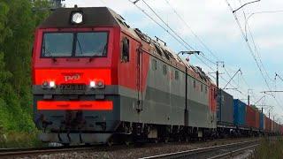 Электровоз 2ЭС6-816 "Синара" с контейнерным грузовым поездом, платформа Вяткино БМО ж/д