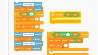 Suma de numeros pares o impares dentro de un rango en Scratch