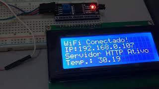 Exemplo de conexão entre ESP32, LCD20x4 e DS18B20, com WebServer ativo.