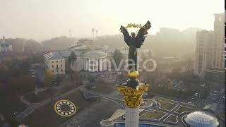 Maidan Nezalezhnosti Square at Foggy Weather. Independence Monument Berehynia in Kiev | Stock Fo...