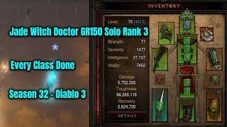 Season 32 Every class done. Jade Witch Doctor GR150 solo Rank 3 - Diablo 3