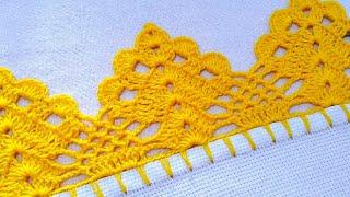 bico/barrado de crochê fácil para pano de prato #crochê #barradinho #panodeprato #crochet