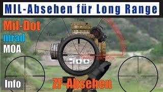 Mil-Absehen Auswahl mrad Entfernungen bestimmen  Long Range MOA Arten von Absehen Mildot