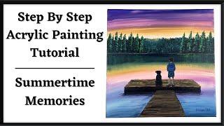 How to Paint a Boy & Dog on a Dock at Sunset - Beginner Step-by-Step Acrylic Painting Tutorial