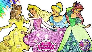 DISNEY PRINCESS COLORING BOOK PAGES ARIEL, AURORA, LA BELLE, CINDERELLA MASHUP- COLORIER PRINCESSES