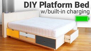 DIY Platform Bed with Lots of Storage and Built-in-Charging