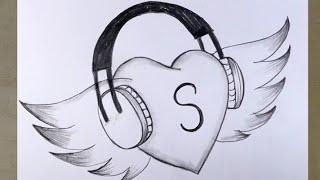 Flying Heart with letter s pencildrawing/tattoo designs drawings