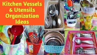 Kitchen(Indian Kitchen)Vessels and Utensils Organization||Simple kitchen organizing Ideas