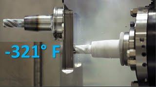 Cryogenic Cooling Machining Cuttings metal. CNC Machine working Process