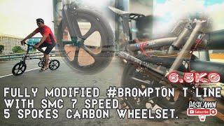Fully modified 6.5kg #brompton T Line with SMC 7 speed 5 spokes carbon wheelset.
