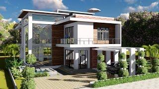 Sketchup Modeling + Render 2 stories Villa Design Size 13.8x19m 4bedroom