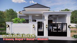 DESAIN RUMAH 9X16,5 METER KLASIK MODERN