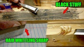 How to sharpen a chisel on sandpaper to hair whittling sharp.