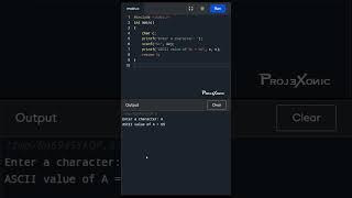 Find ASCII value of character in C program