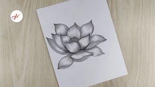 How to draw a realistic lotus flower | Pencil sketch drawing step by step