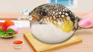 Best Seafood Recipe | How To Make Miniature Grilled Japanese Puffer Fish | Lily Tiny Cooking