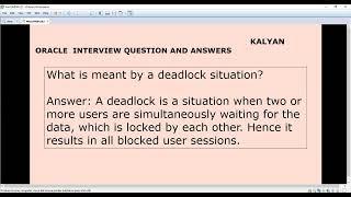 ORACLE SQL, ORACLE INTERVIEW Q&A, DEAD LOCK