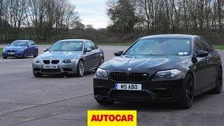 Affordable BMW M-car drag race | E92 M3 vs F10 M5 vs Birds M135i | Autocar