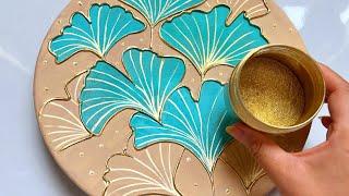 How to paint Ginkgo leaves with texture and gold leaf |beginner’s texture tutorial