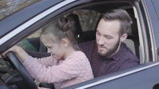 Portrait Little Girl Sitting on Father's Lap in the Car Close  | Videohive Project Templates