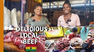 GHANA WOMAN MAKING AND SELLING SALTED BEEF IN GHANA | LIVING IN GHANA | STREET FOOD GHANA