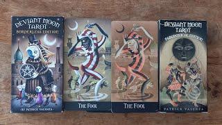 Paradoxical Deviant Moon Tarot side by side with the Standard Borderless Deck