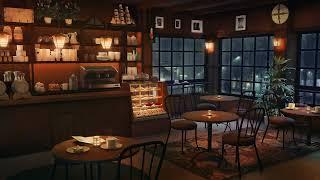 Cozy Cafe Ambience - Relaxing Smooth Jazz Music with Rain & Thunder Sounds at Night