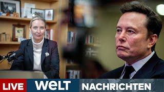 ELON MUSK & ALICE WEIDEL: Skurrile AFD-Wahlkampfwerbung mit dem reichsten Mann der Welt | WELT LIVE