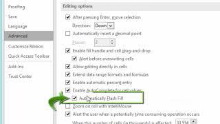 Disable flash fill in Excel to improve performance