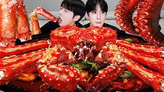 ASMR MUKBANG | SEAFOOD, Giant KingCrab (7.4KG) Octopus, FIRE Noodle, Mushroom, Squid Recipe