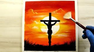 Easter- Holy Cross Acrylic Painting - Step by Step / Daily Art Challenge #214