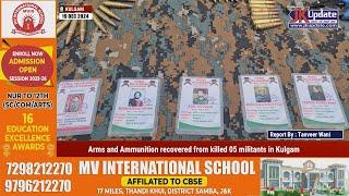 Arms and Ammunition recovered from killed 05 militants in Kulgam