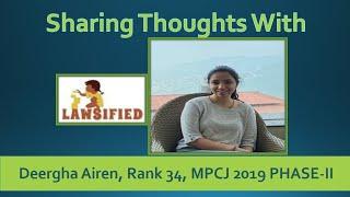 Rank 34 Deergha Airen: MP Judiciary Topper Interview 2019 Phase II | MPCJ Topper Shares Her Strategy