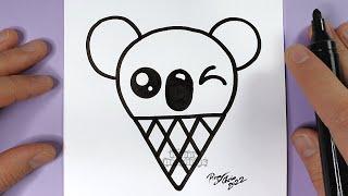 HAPPY DRAWINGS | CUTE KOALA ICE CREAM | HOW TO DRAW KAWAII | BY RIZZO CHRIS