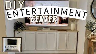 HOW TO BUILD AN EASY ENTERTAINMENT CENTER || DIY MEDIA WALL || KITCHEN CABINETS || MAKEOVER