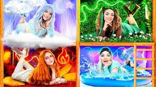 Four Elements Build a Bunk Bed! Fire Girl, Water Girl, Air Girl and Earth Girl